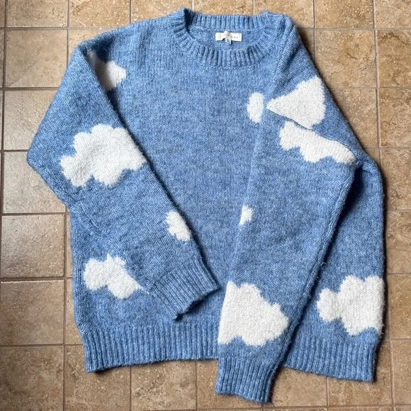 Anthropologie Little Lies Cassie Cloud Sweater Blue Gray Marled Crewneck RARE - Picture 10 of 16